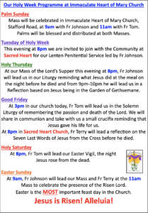 Immaculate heart of Mary Easter Mass times 